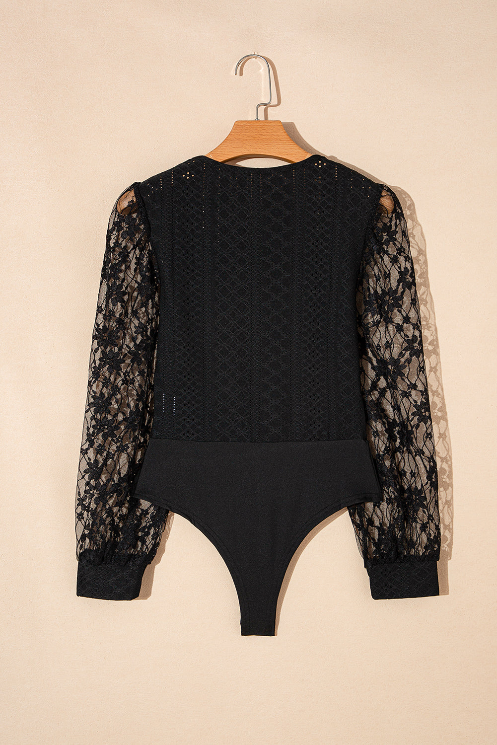 Eyelet Lace Long Sleeve Bodysuit - Semi-Sheer & Flirty