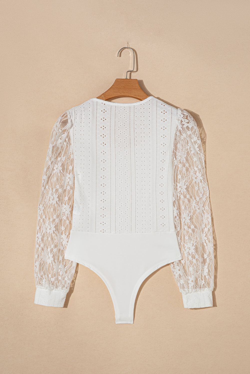 Eyelet Lace Long Sleeve Bodysuit - Semi-Sheer & Flirty