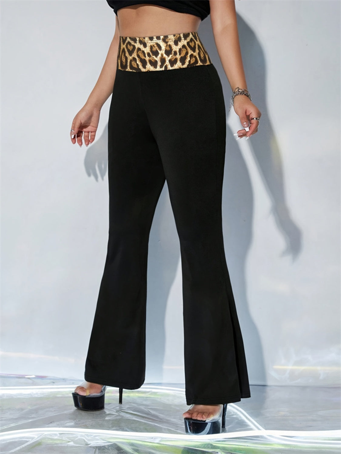 Leopard Print High-Waist Flare Pants - Retro & Stretchy