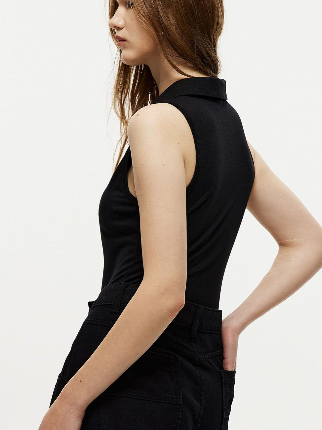 Collared Quarter Zip Sleeveless Bodysuit