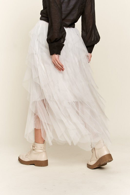 Ruffled Elastic Waist Midi Skirt