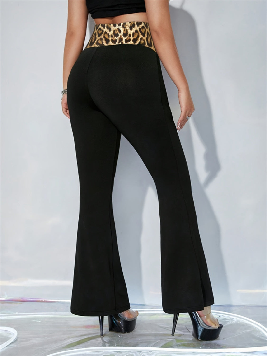 Leopard Print High-Waist Flare Pants - Retro & Stretchy