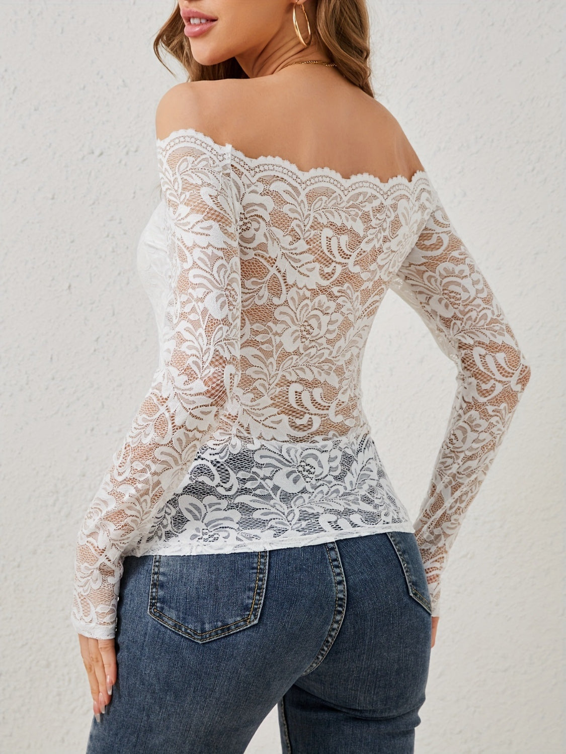 Off-Shoulder Lace Top with Long Sleeves