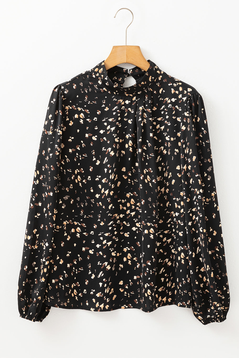 Printed Mock Neck Blouse with Balloon Sleeves