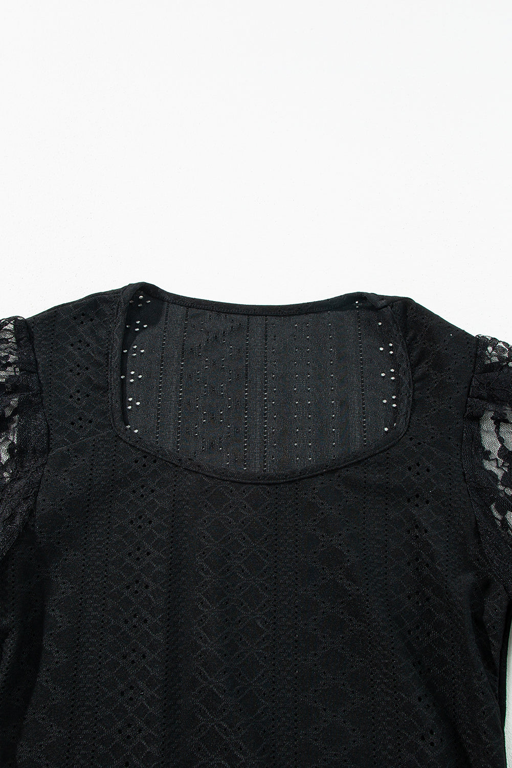 Eyelet Lace Long Sleeve Bodysuit - Semi-Sheer & Flirty