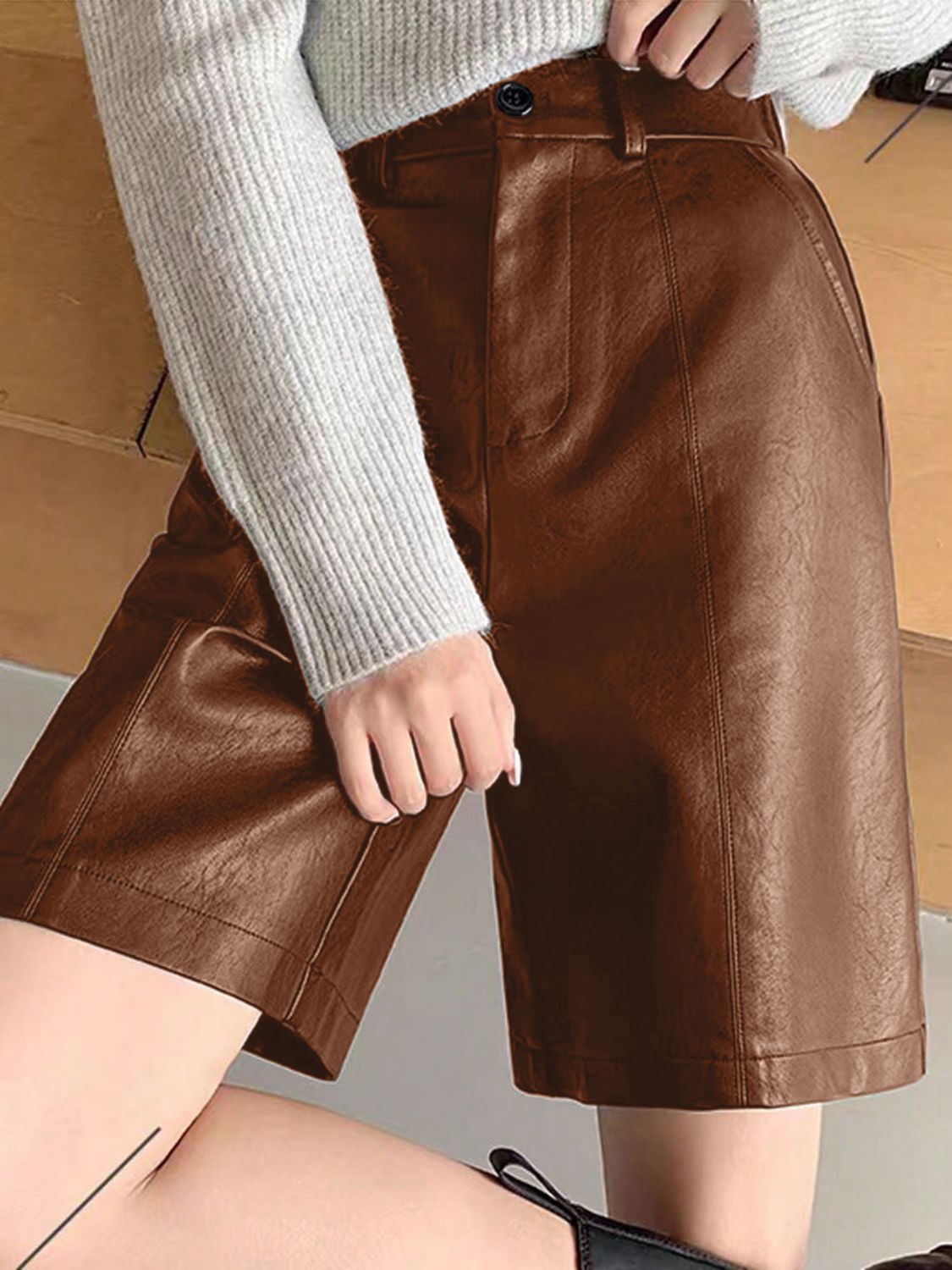 High-Rise Vegan Leather Shorts with Pockets