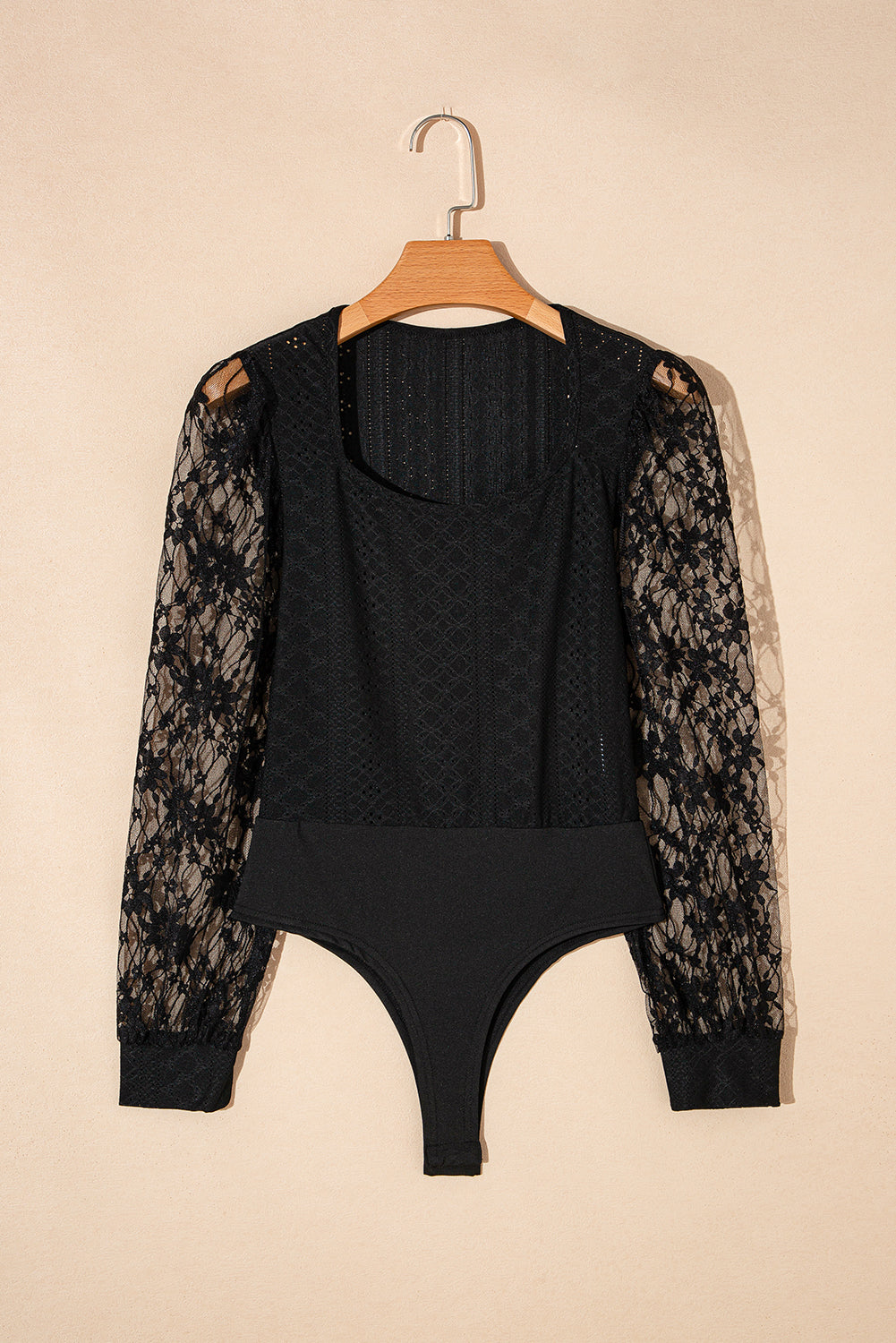 Eyelet Lace Long Sleeve Bodysuit - Semi-Sheer & Flirty