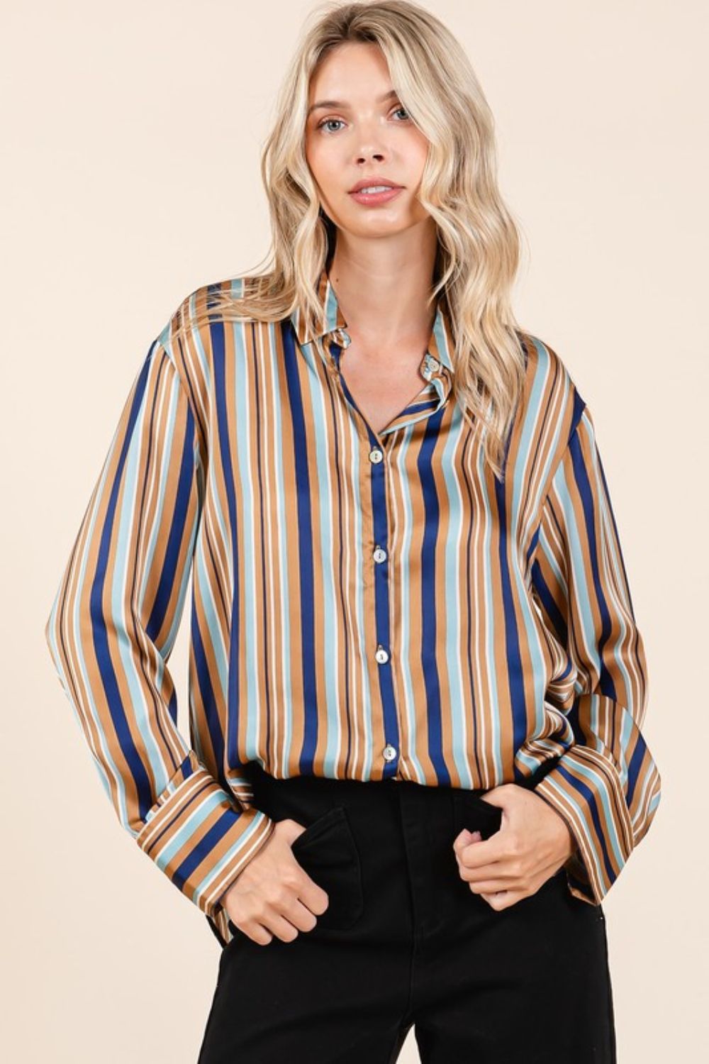 Striped Button Down Satin Shirt