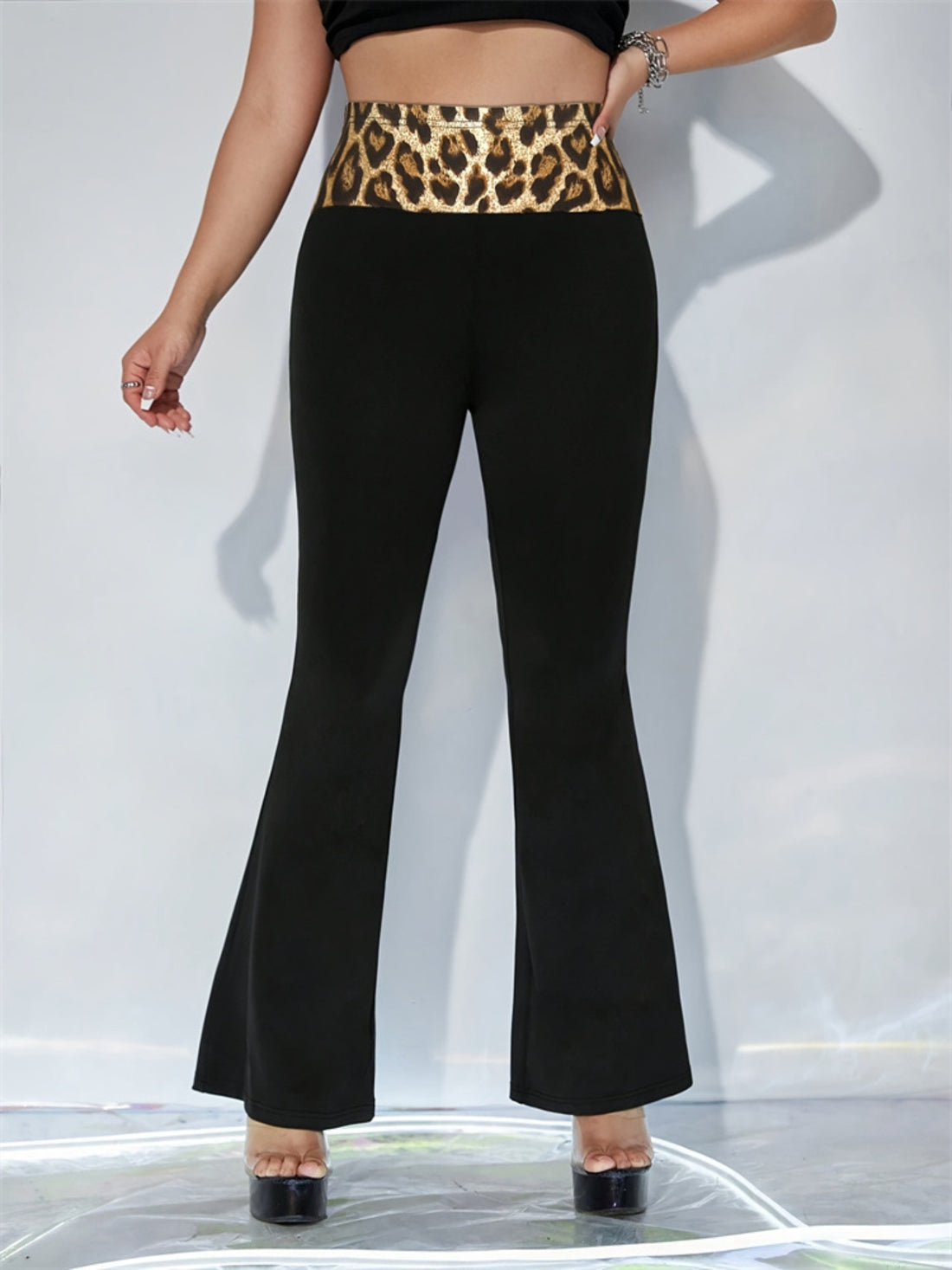 Leopard Print High-Waist Flare Pants - Retro & Stretchy