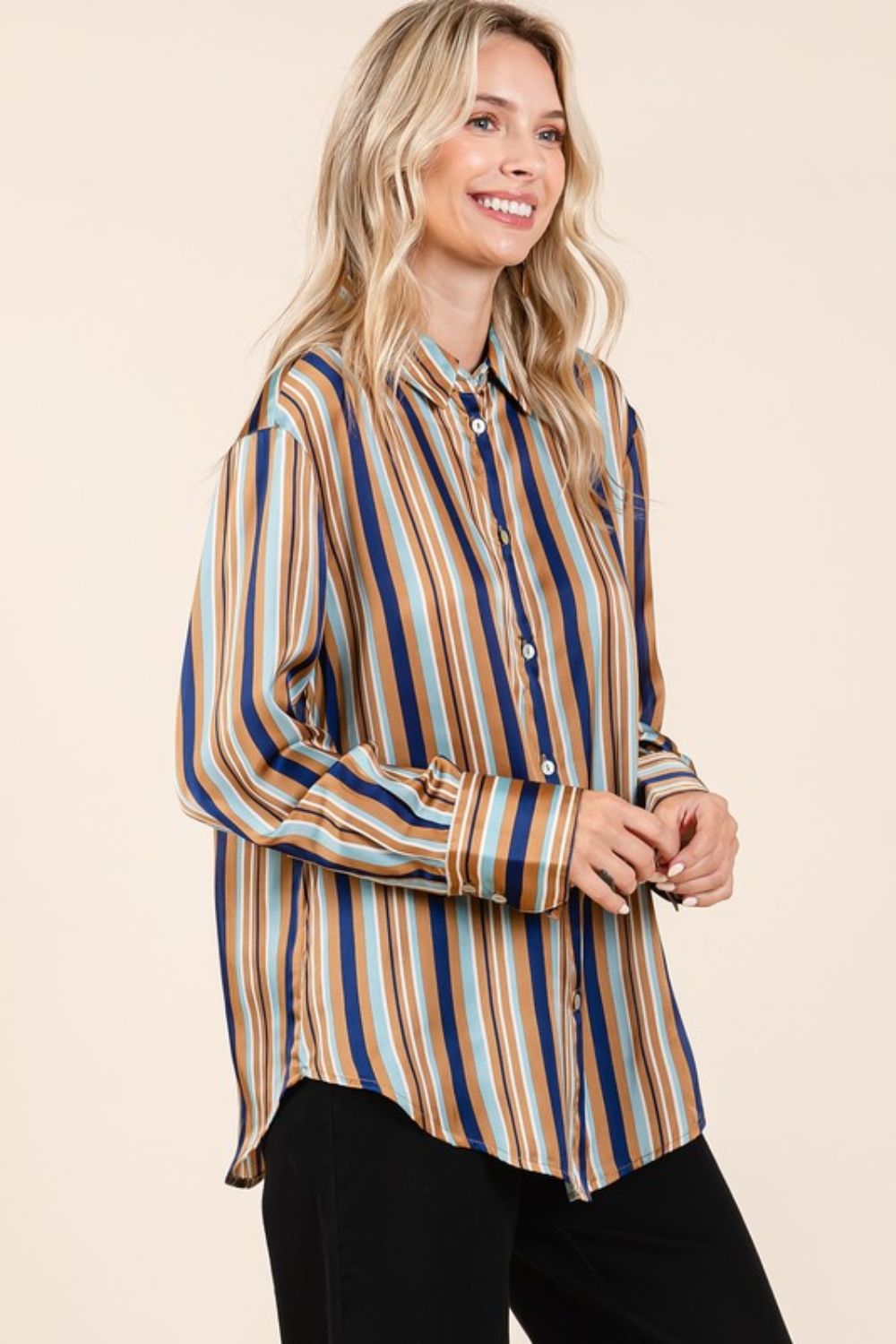 Striped Button Down Satin Shirt