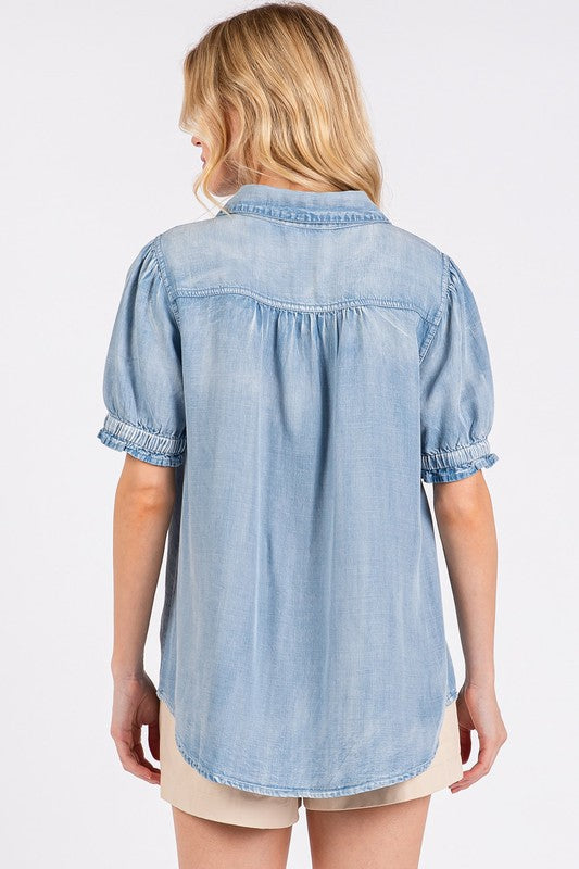 Collared Neck Puff Sleeve Shirt
