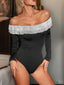 Sequin Off-Shoulder Bodysuit with Ruffle Sleeves