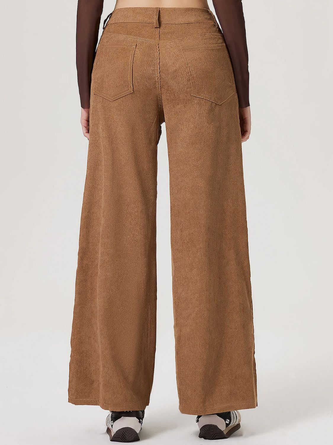 Wide Leg Pants with Pockets and Button Detail