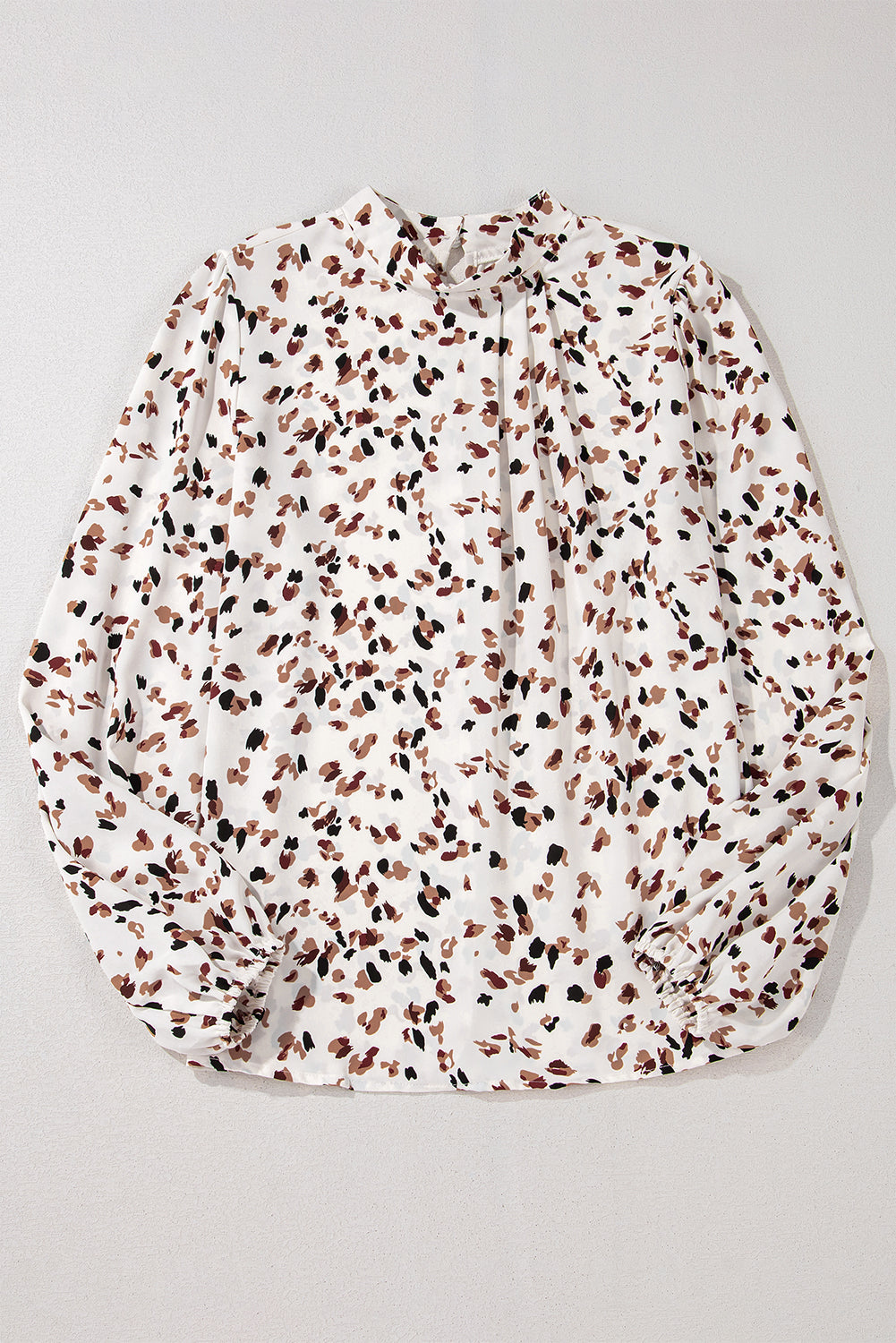 Printed Mock Neck Blouse with Balloon Sleeves