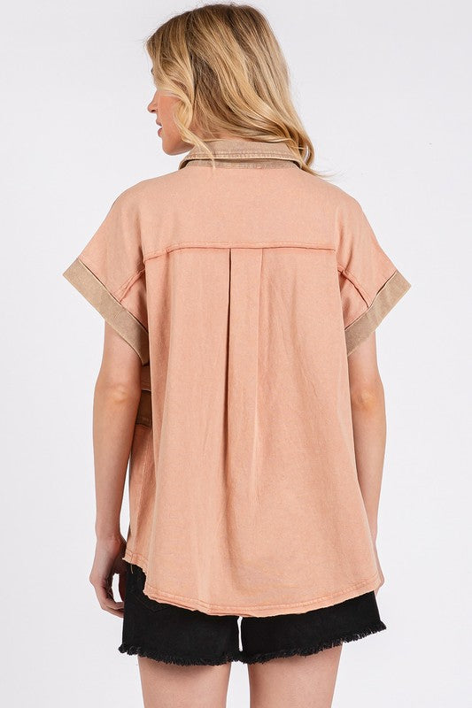 Mineral Washed Half Button Polo Top