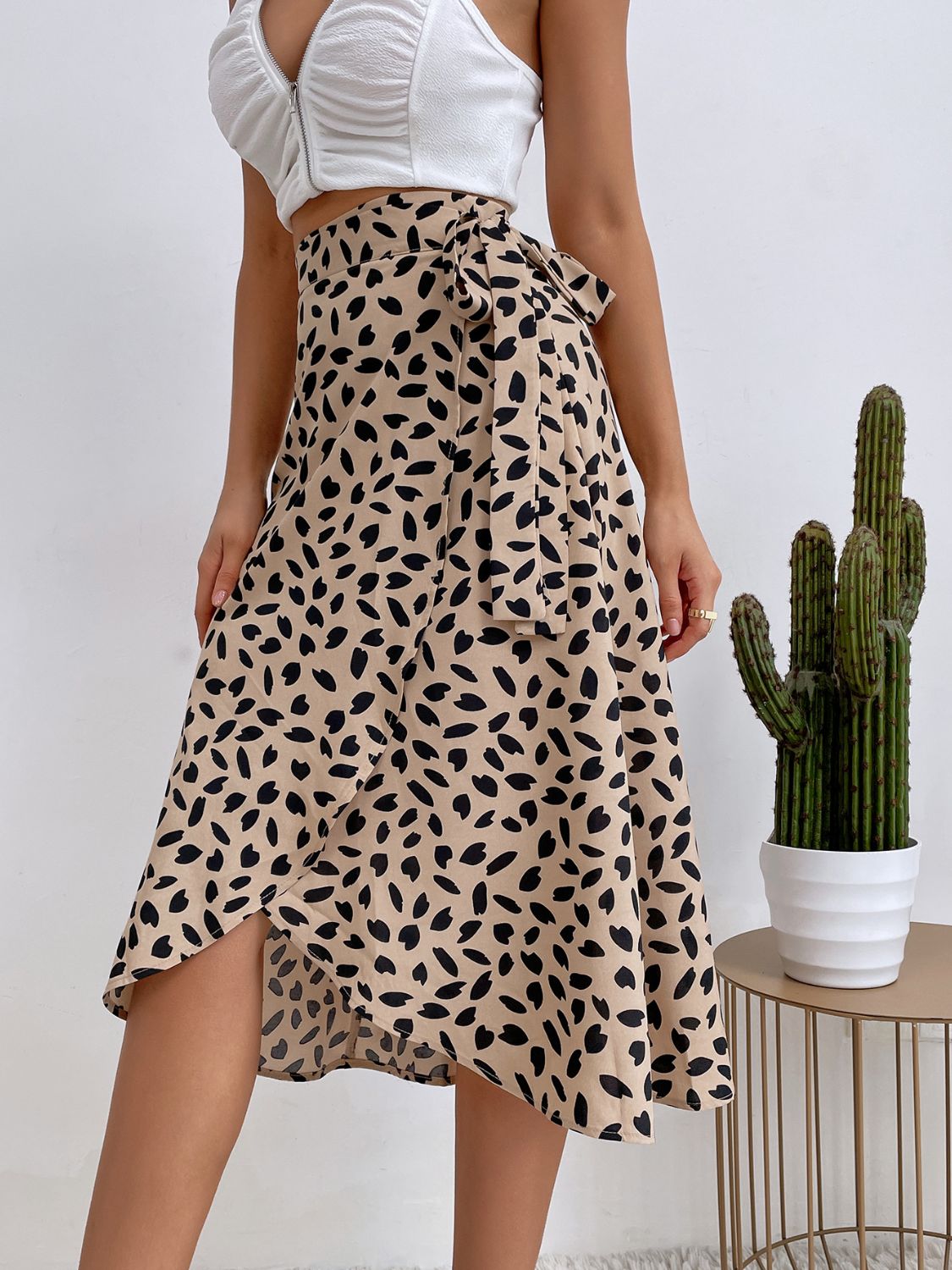 Printed Wrap Skirt with Side Slit and Tie Waist