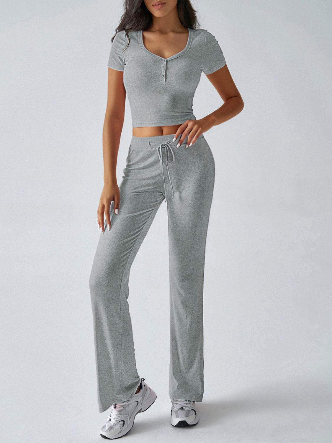 Short Sleeve Top and Drawstring Pants Set