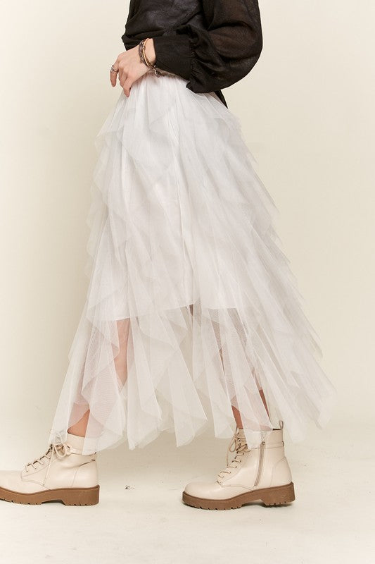 Ruffled Elastic Waist Midi Skirt