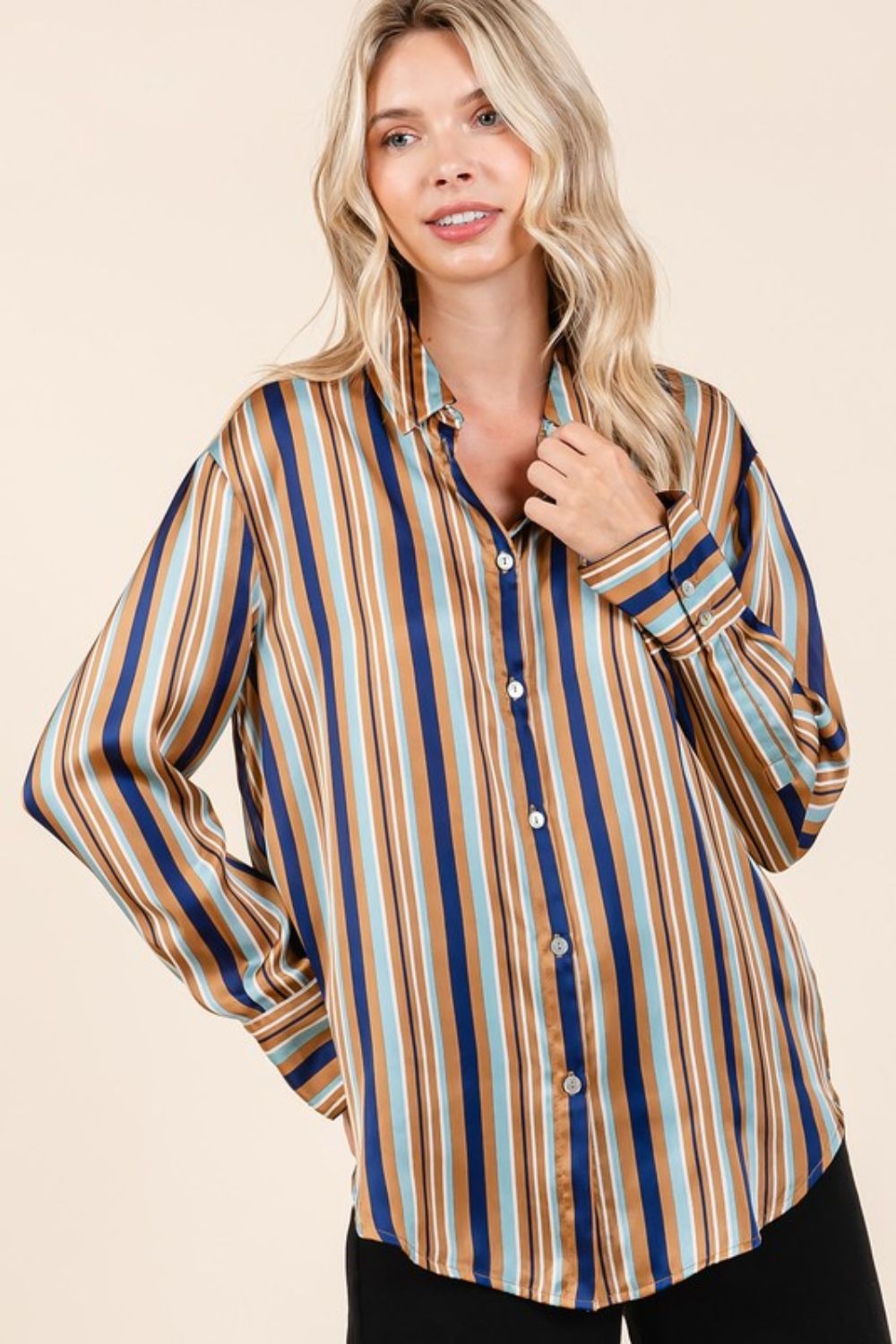 Striped Button Down Satin Shirt