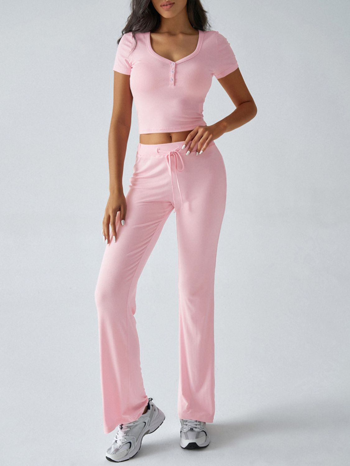Short Sleeve Top and Drawstring Pants Set