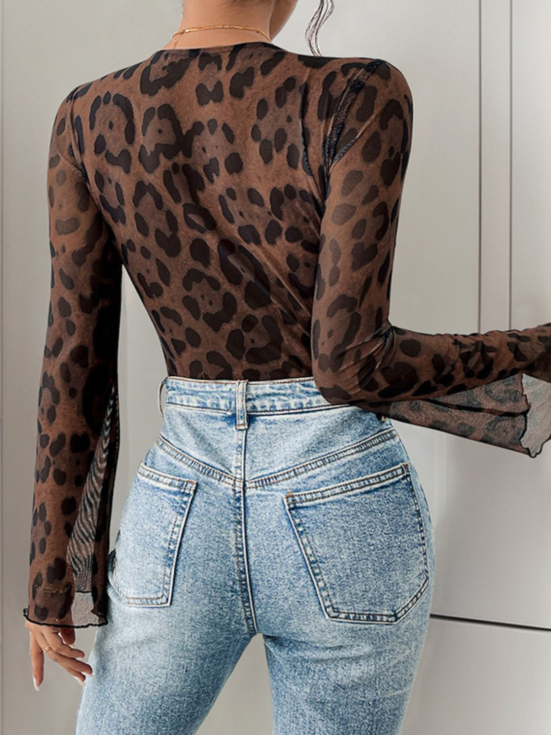 Leopard Print Lace Bodysuit with V-Neck