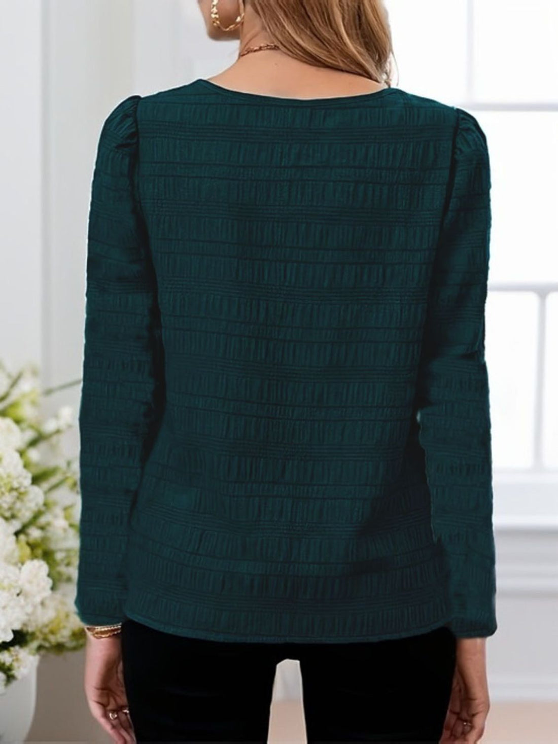 Textured Long Sleeve Blouse - Opaque & Structured