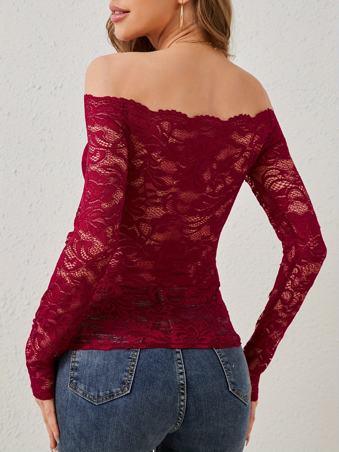 Off-Shoulder Lace Top with Long Sleeves