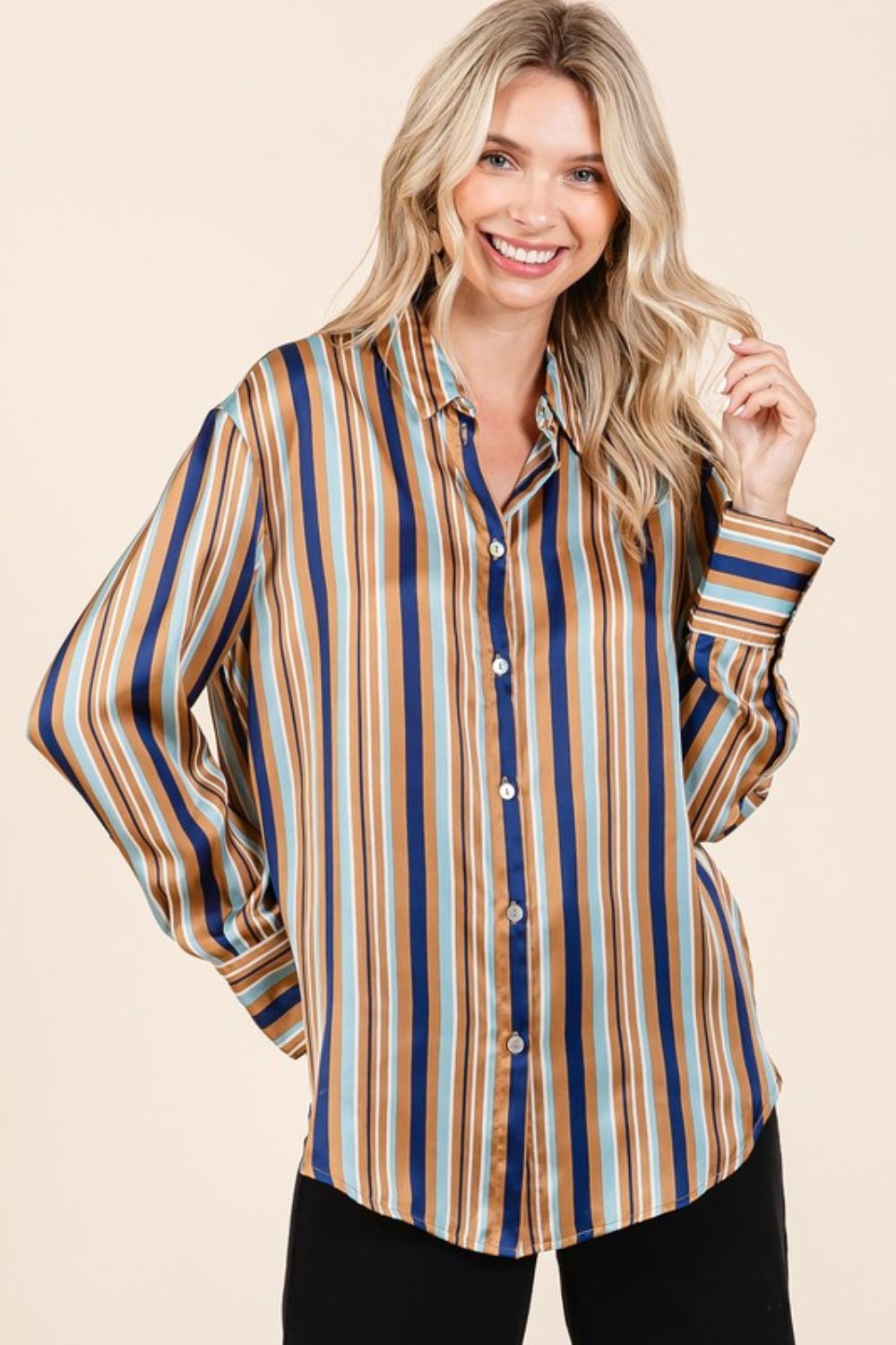 Striped Button Down Satin Shirt