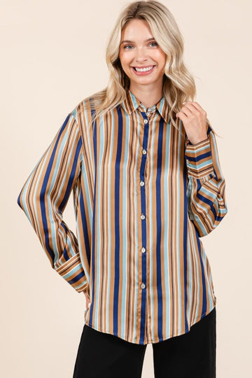 Striped Button Down Satin Shirt