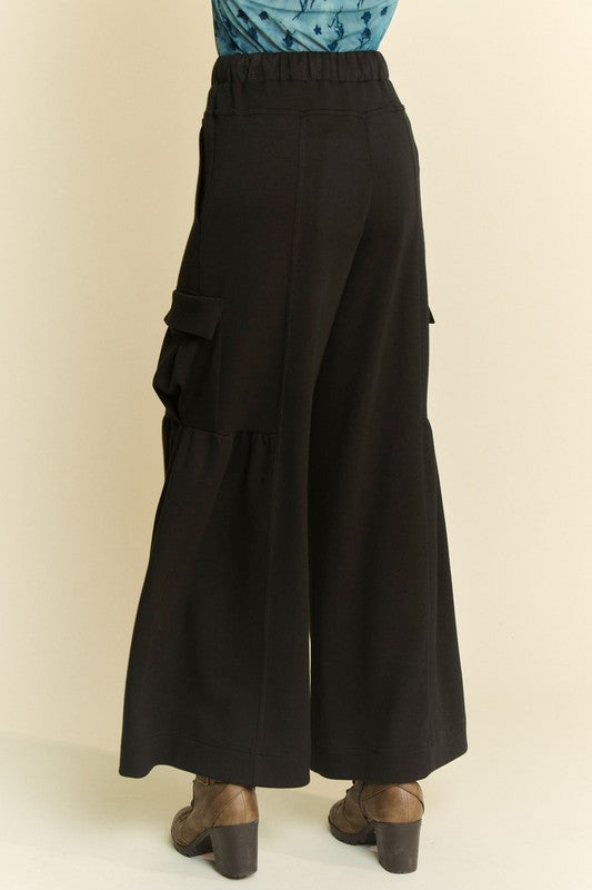 Drawstring Ruched Detail Wide Leg Pants