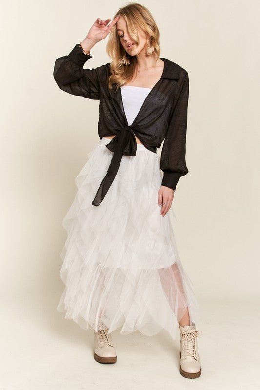 Ruffled Elastic Waist Midi Skirt