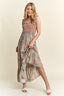 Smocked Printed Square Neck Tie Shoulder Cami Dress