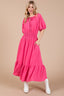 Smocked Elastic Waist Tie Neck Puff Sleeve Dress