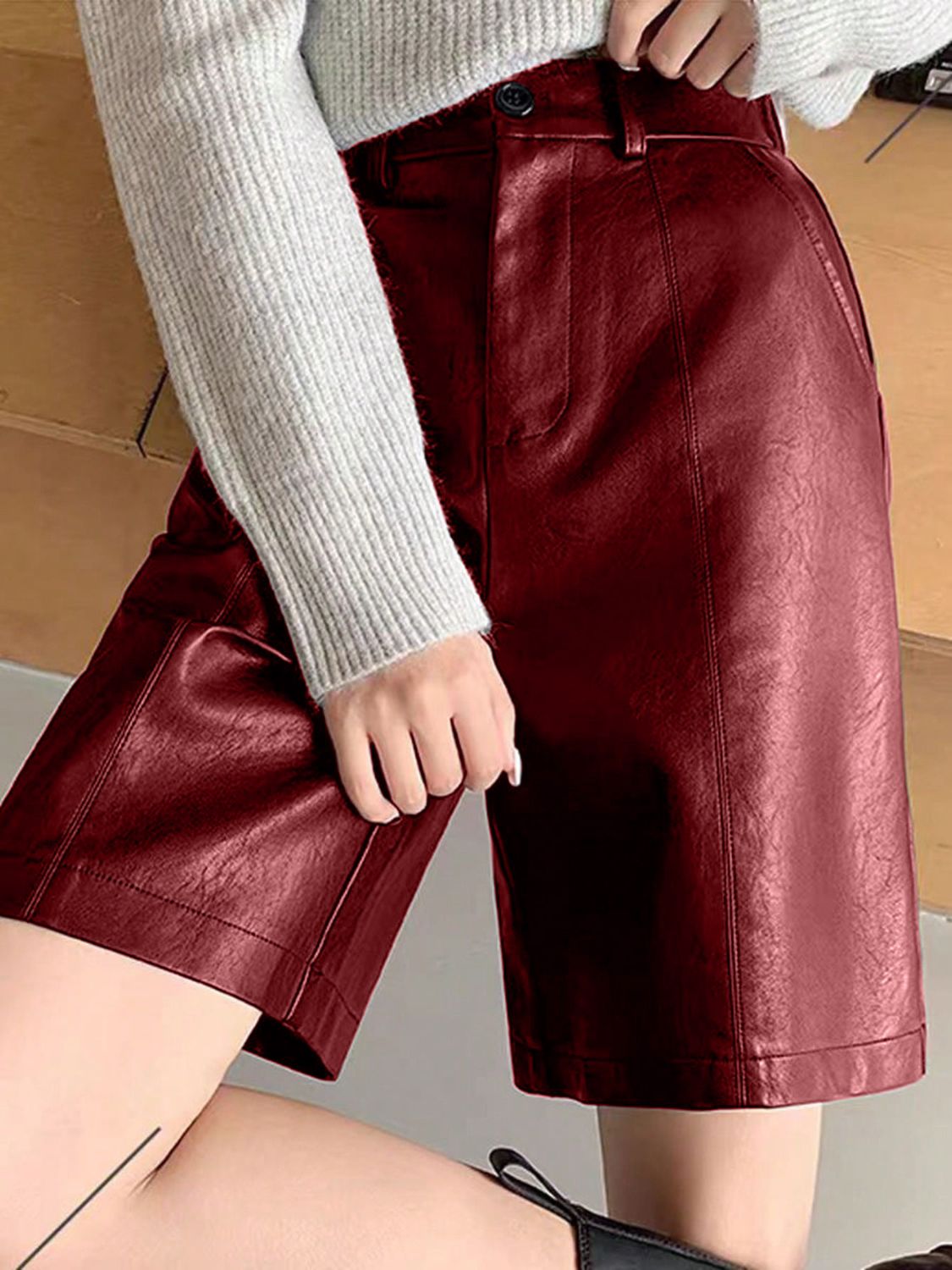 High-Rise Vegan Leather Shorts with Pockets