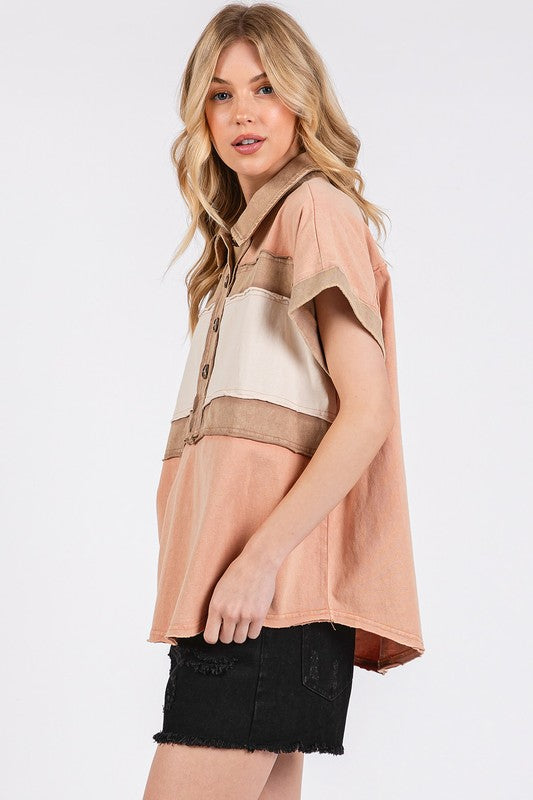 Mineral Washed Half Button Polo Top