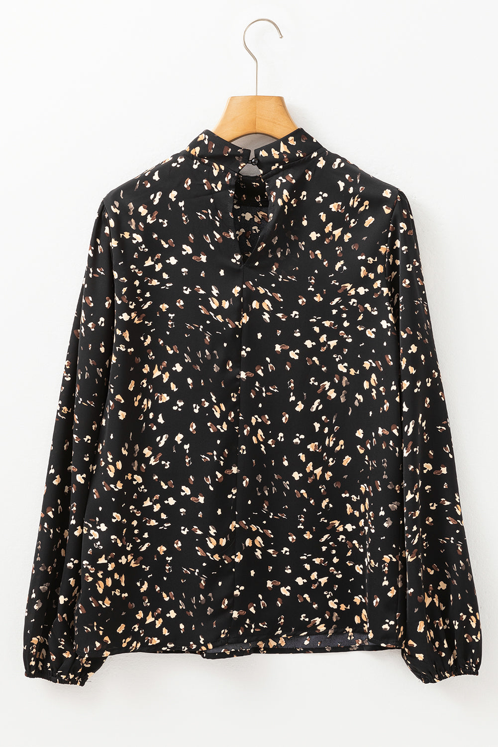 Printed Mock Neck Blouse with Balloon Sleeves