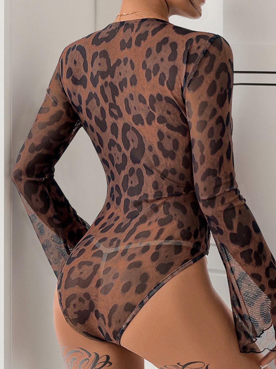 Leopard Print Lace Bodysuit with V-Neck