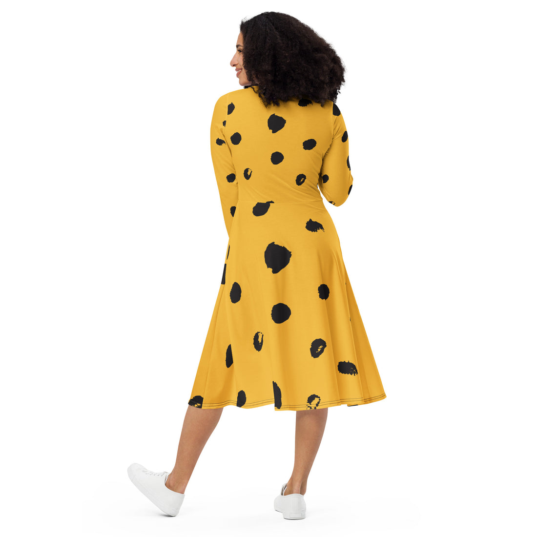 Yellow Leopard Long Sleeve Midi Dress
