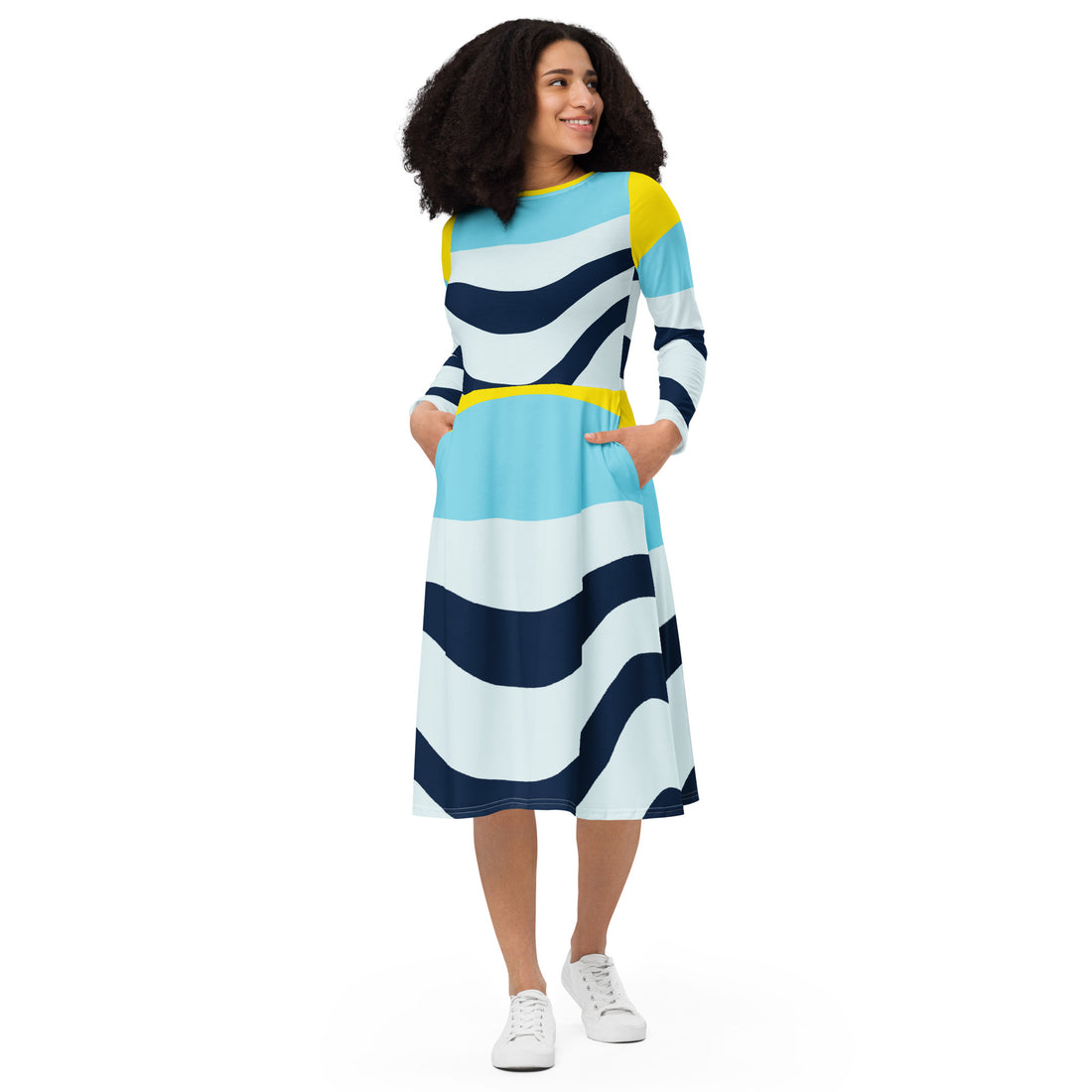 Pastel Striped Long Sleeve Midi Dress