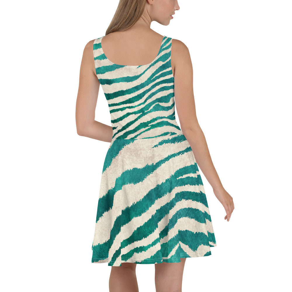 Green Zebra Print Skater Dress