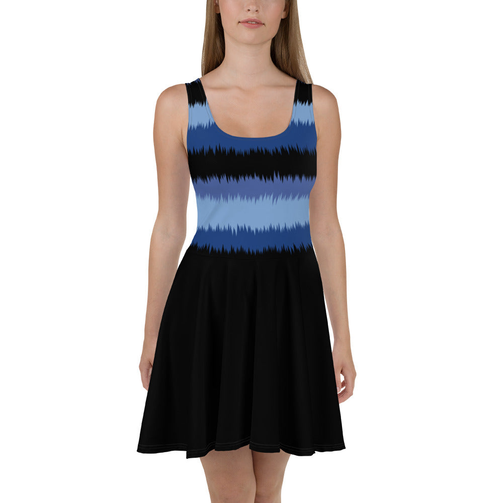 Blue and Black Geometric Skater Dress