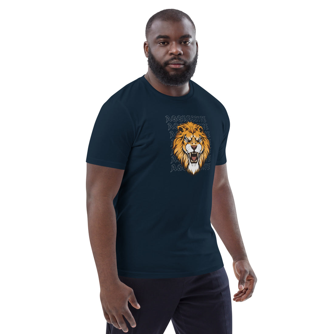 Aggressive Lion Print Cotton T-shirt