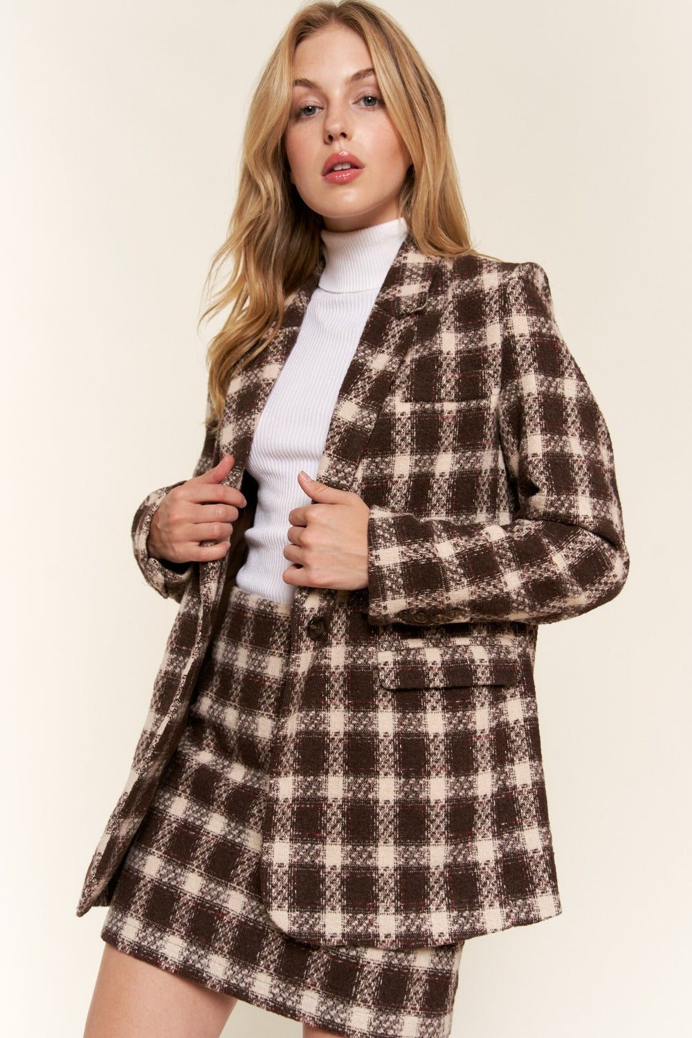 Plaid Brushed One Button Blazer Secondary image