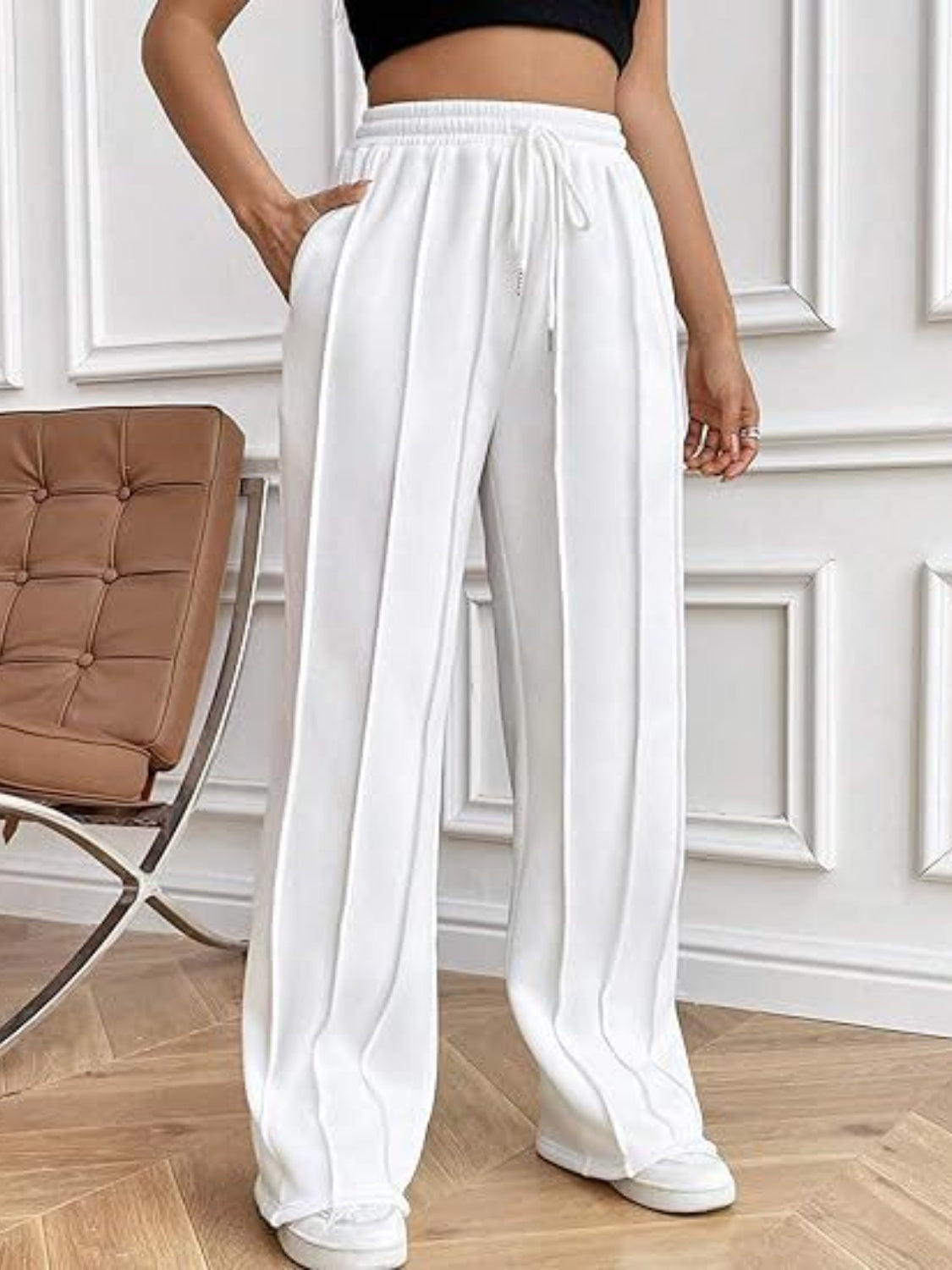 Drawstring Wide Leg Pants with Pockets Main image