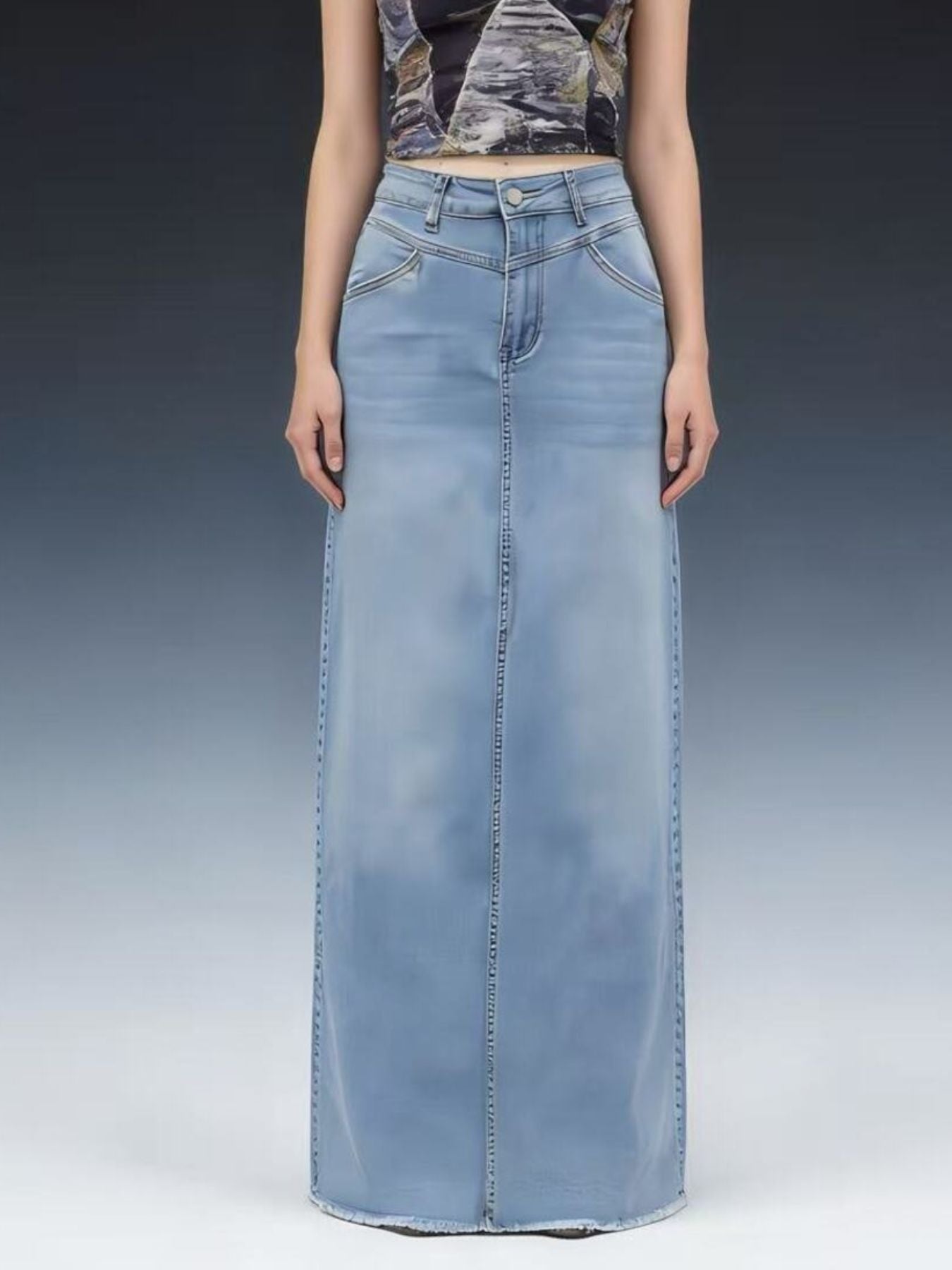 Raw Hem Maxi Denim Skirt Secondary image