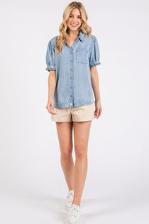 Collared Neck Puff Sleeve Shirt