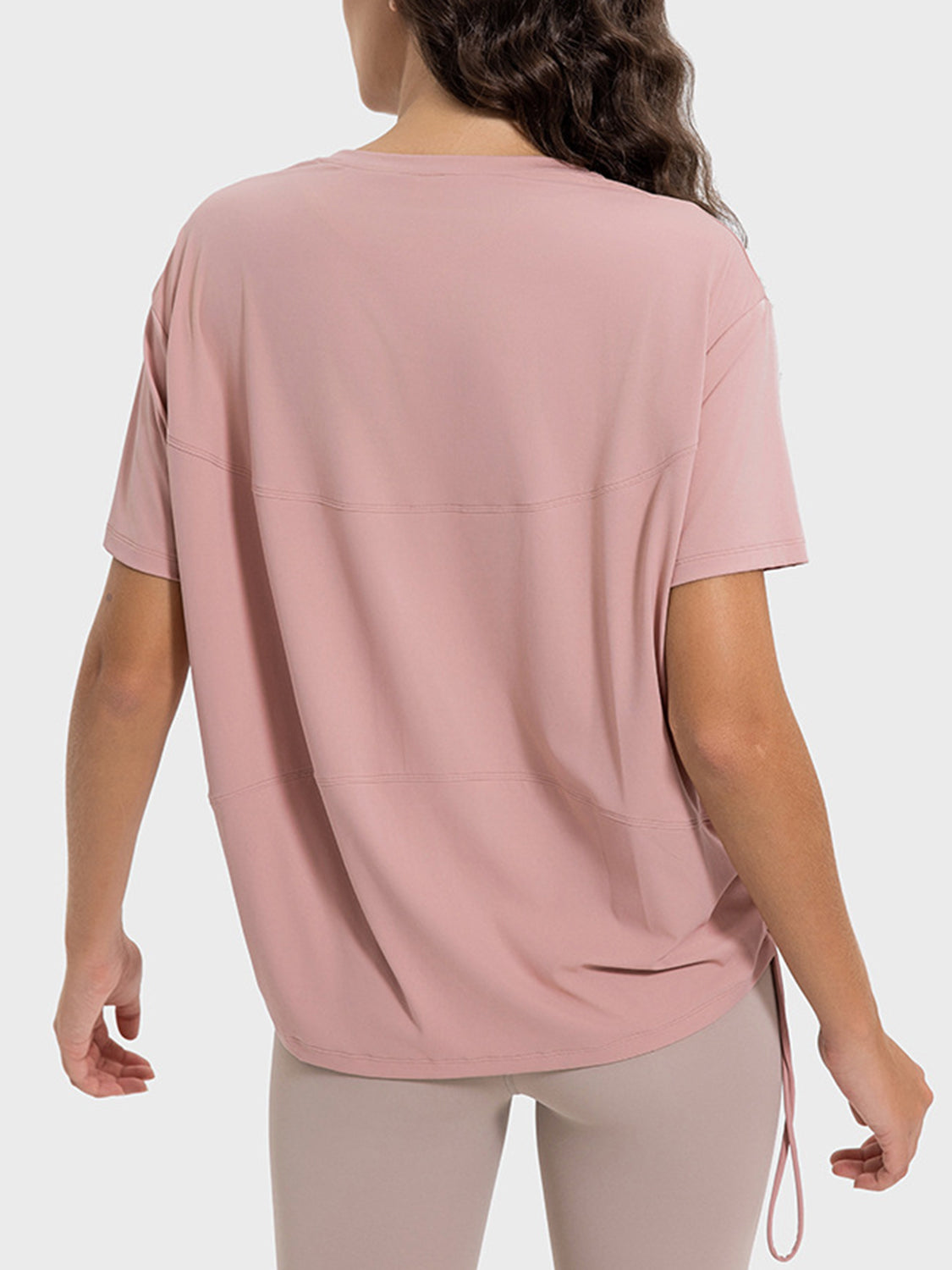 Drawstring Round Neck Short Sleeve Active T-Shirt Secondary image
