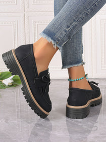 Leather Bow Platform Loafers