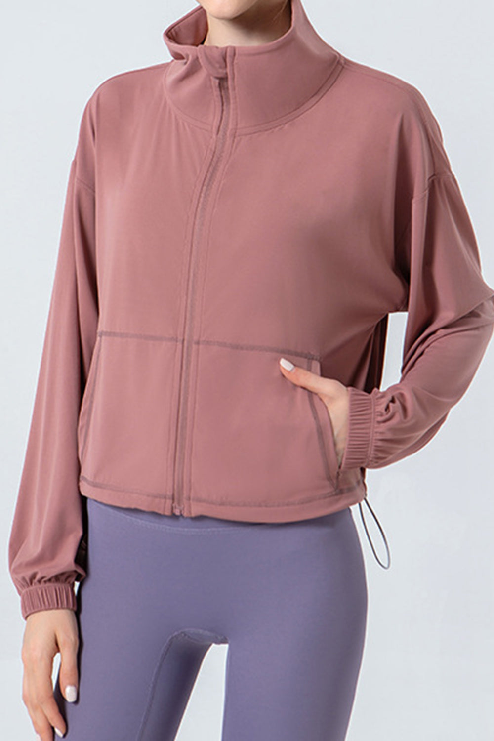 Drawstring Zip Up Dropped Shoulder Active Outerwear Main image