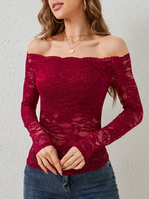 Off-Shoulder Lace Top with Long Sleeves